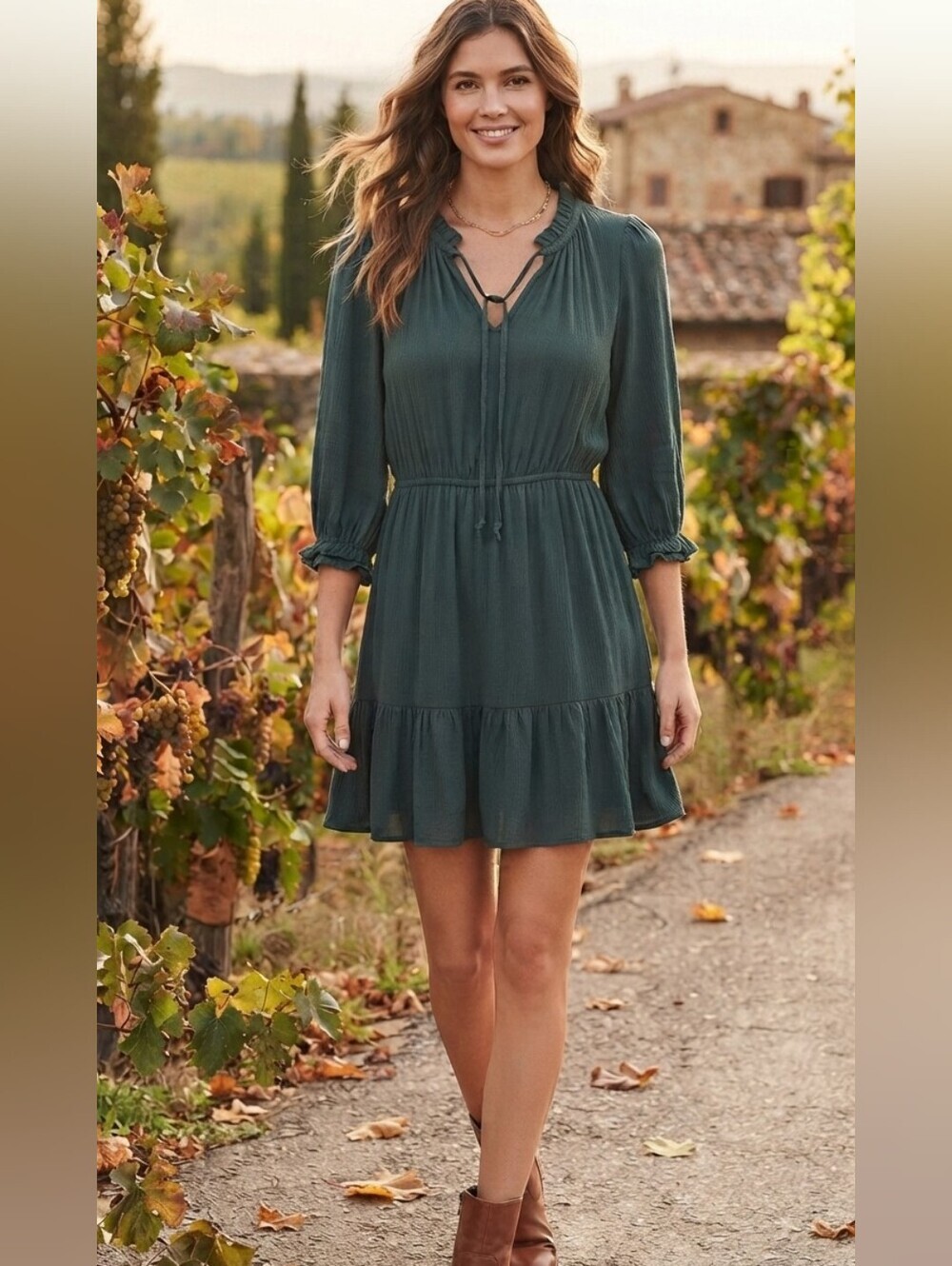 Knox Rose Dark Teal Ruffled Hem Mini Dress